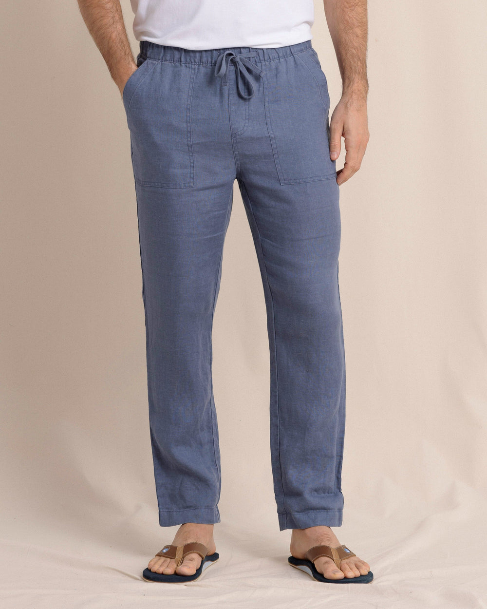 The front view of the Southern Tide Summer Bay Linen Pant by Southern Tide - Light Indigo