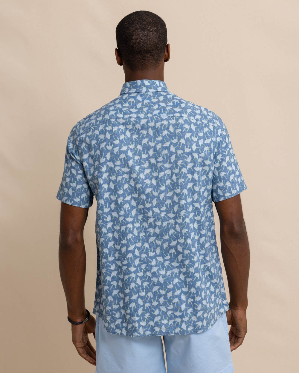 The back view of the Southern Tide Summer Rays Short Sleeve Sport Shirt by Southern Tide - Coronet Blue