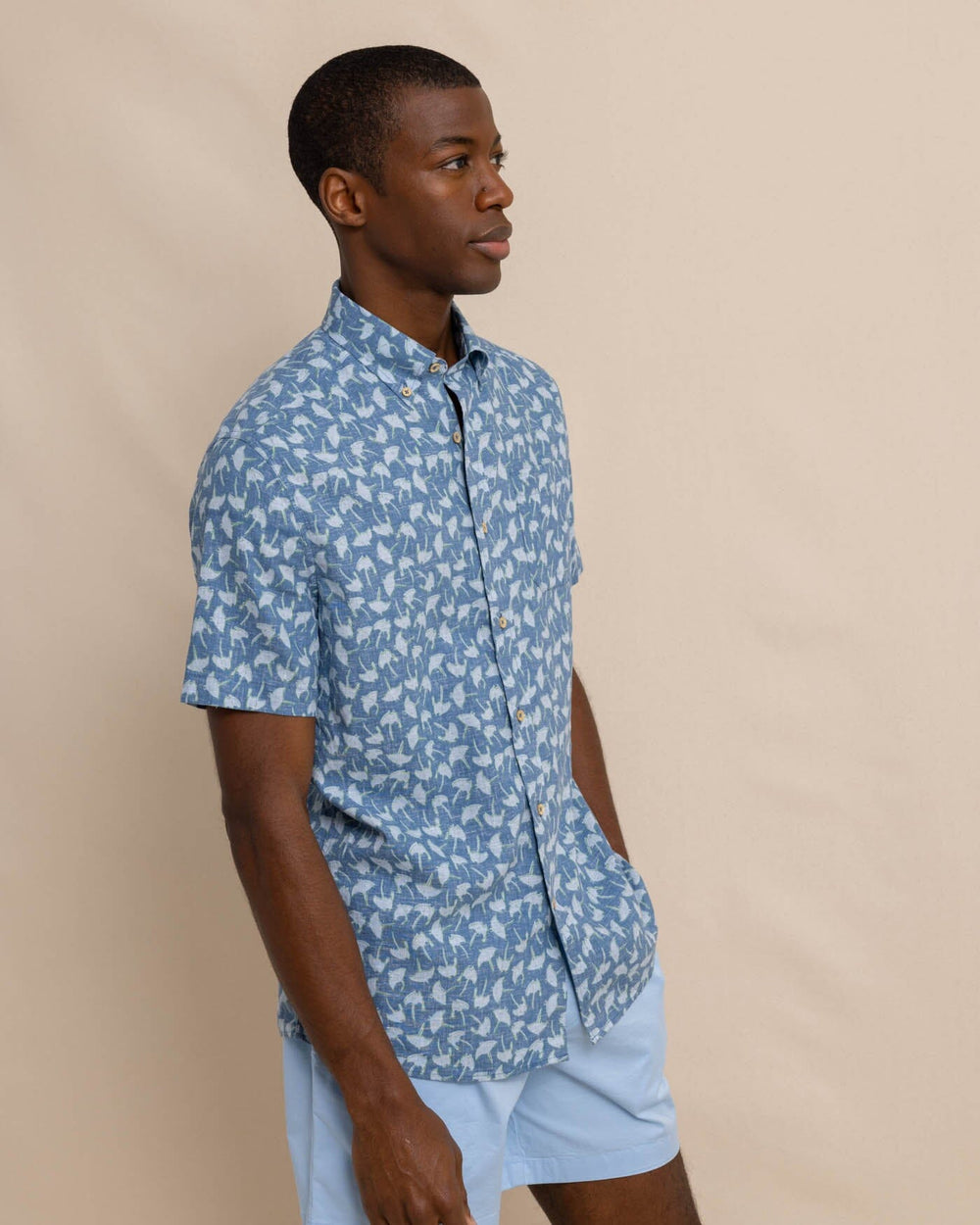 The front view of the Southern Tide Summer Rays Short Sleeve Sport Shirt by Southern Tide - Coronet Blue