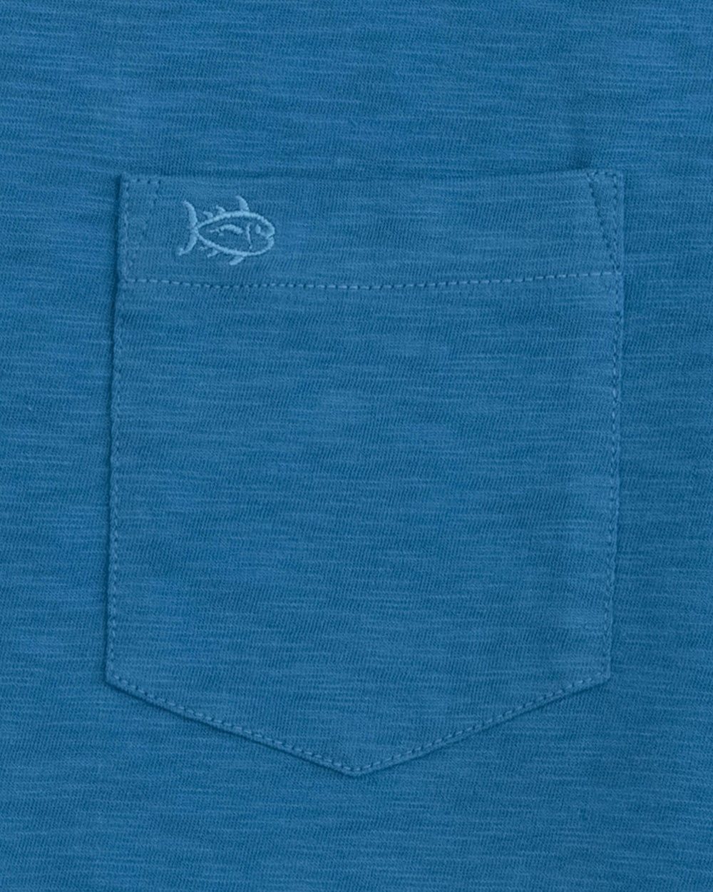 The detail view of the Southern Tide Sun Farer Short Sleeve T-Shirt by Southern Tide - Atlantic Blue