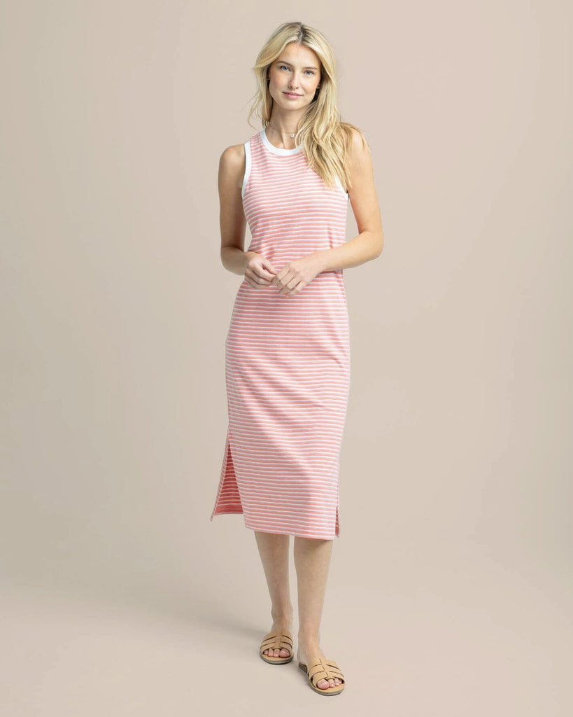 パーティードレス Sara Silk Tank Full Length Striped Silk Dress Cami Sleeveless Dress - Soie Paradis