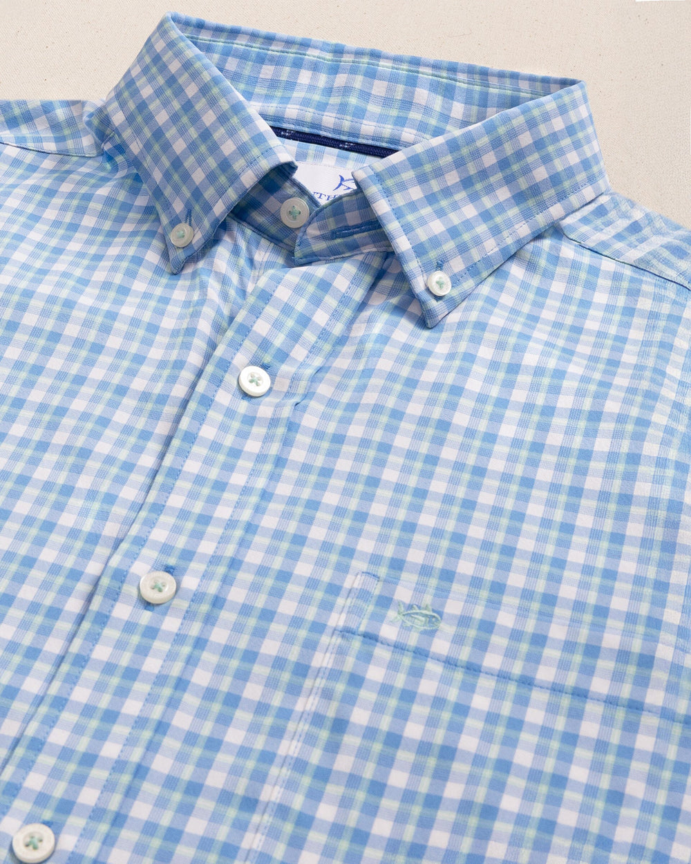 The detail view of the Southern Tide Sunset Harbor brrr°® Intercoastal Sport Shirt by Southern Tide - Garden Grove