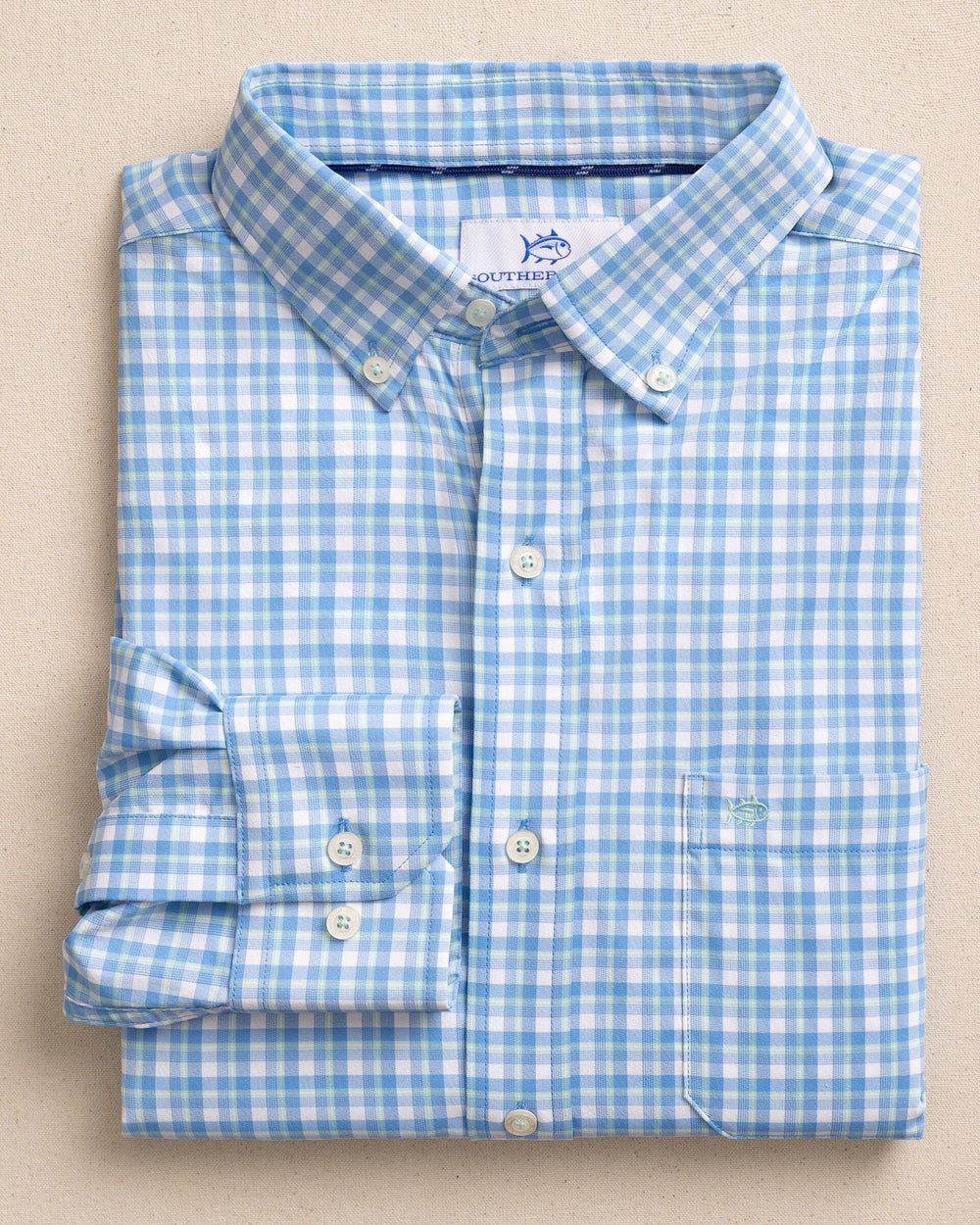 The front view of the Southern Tide Sunset Harbor brrr°® Intercoastal Sport Shirt by Southern Tide - Garden Grove