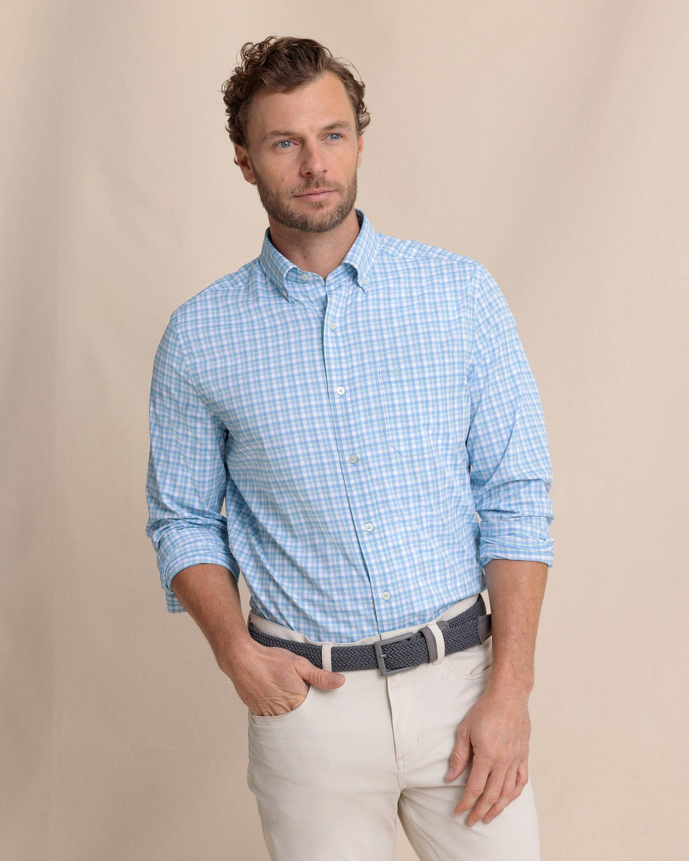 The front view of the Southern Tide Sunset Harbor brrr°® Intercoastal Sport Shirt by Southern Tide - Garden Grove