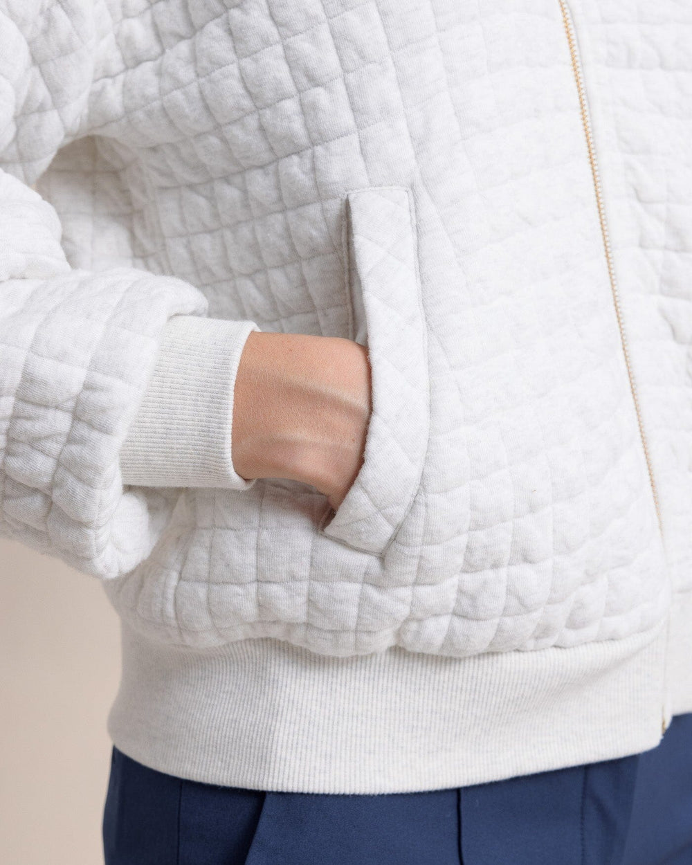 The pocket view of the Southern Tide Sutton Quilted Heather Jacket by Southern Tide - Heather Star White