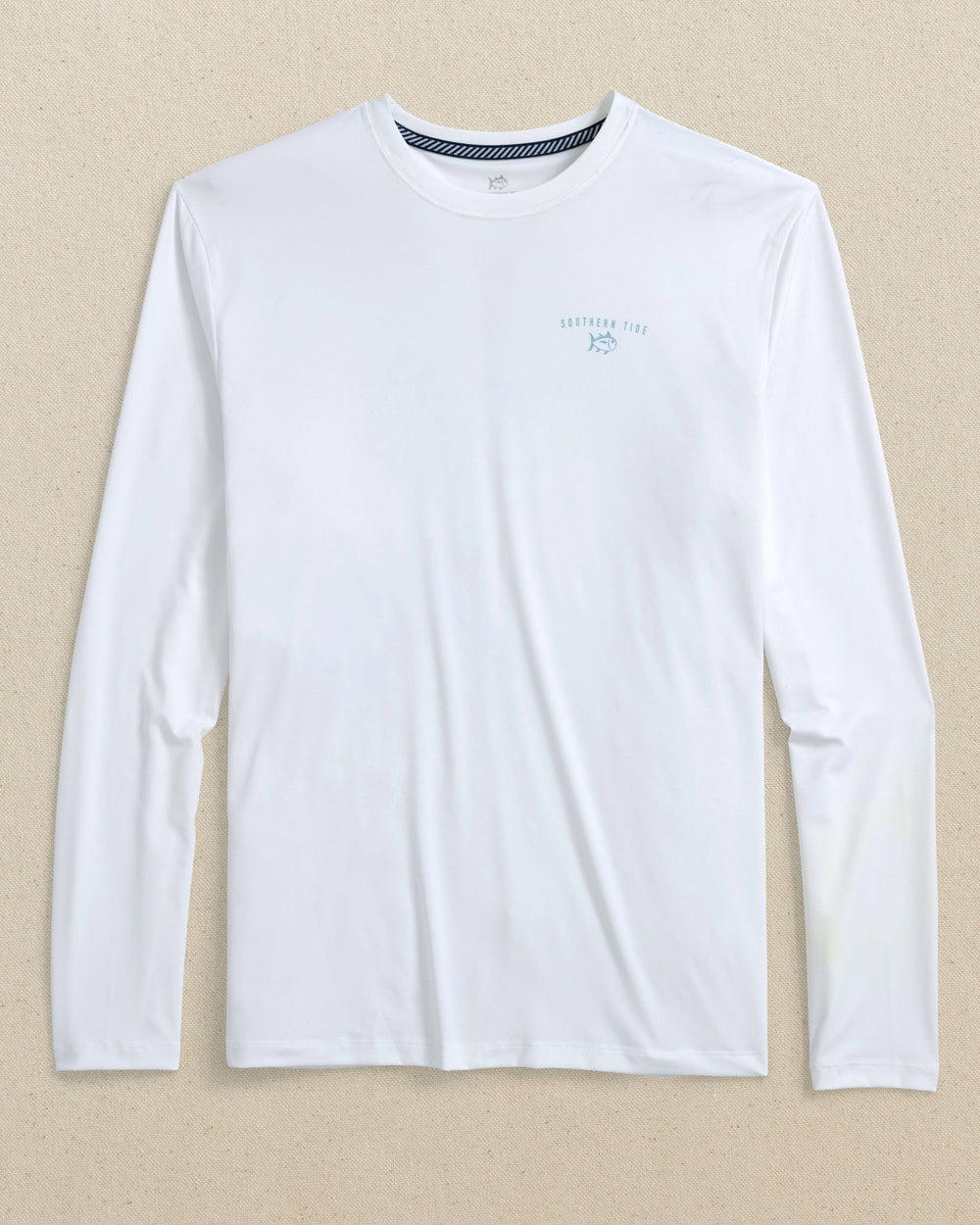The front view of the Southern Tide Swarming Sharks Long Sleeve Performance T-Shirt by Southern Tide - Classic White