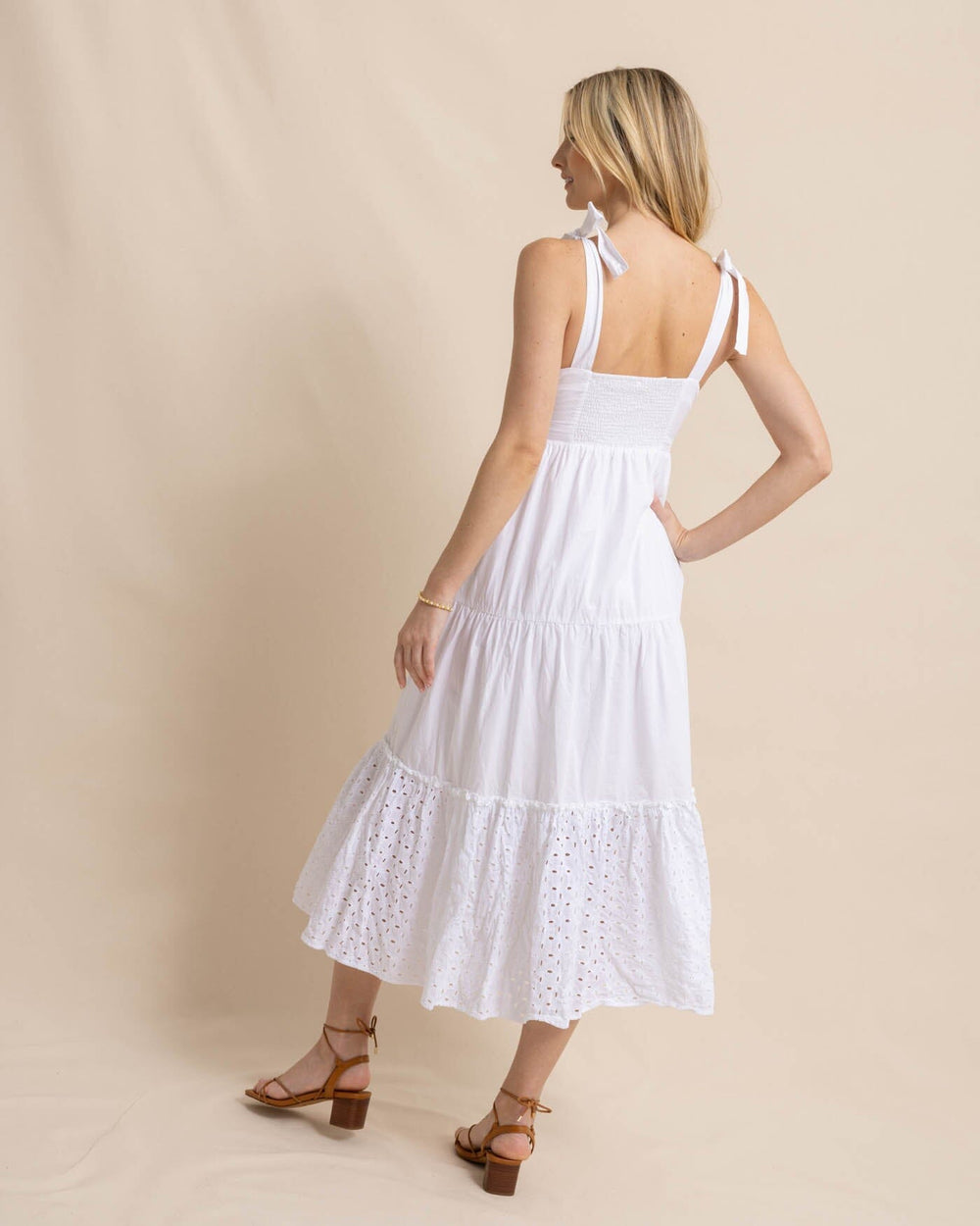 The back view of the Southern Tide Sylvie with Eyelet Maxi Dress by Southern Tide - Classic White