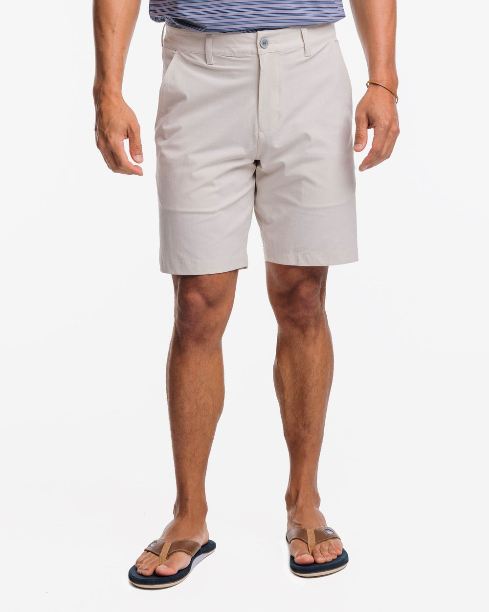 The front view of the Southern Tide T3 Gulf 9 Inch Performance Short by Southern Tide - Stone