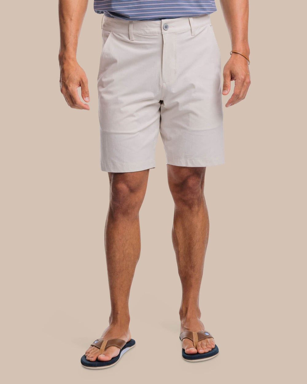 The front view of the Southern Tide T3 Gulf 9 Inch Performance Short by Southern Tide - Stone