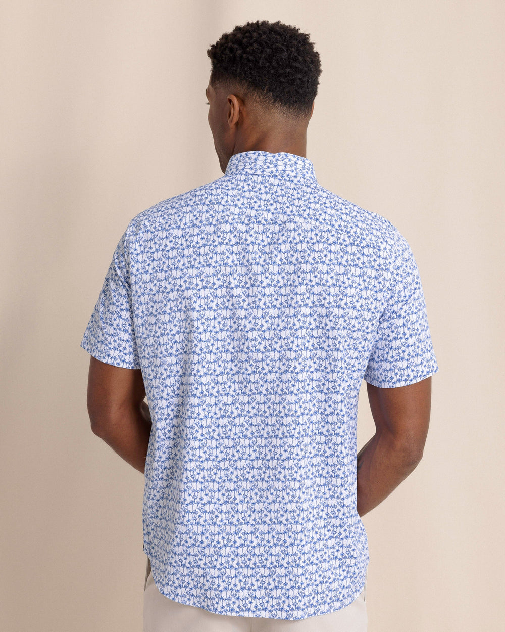 The back view of the Southern Tide Talk To The Palm Intercoastal Short Sleeve Sport Shirt by Southern Tide - Classic White