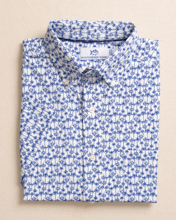 The front view of the Southern Tide Talk To The Palm Intercoastal Short Sleeve Sport Shirt by Southern Tide - Classic White