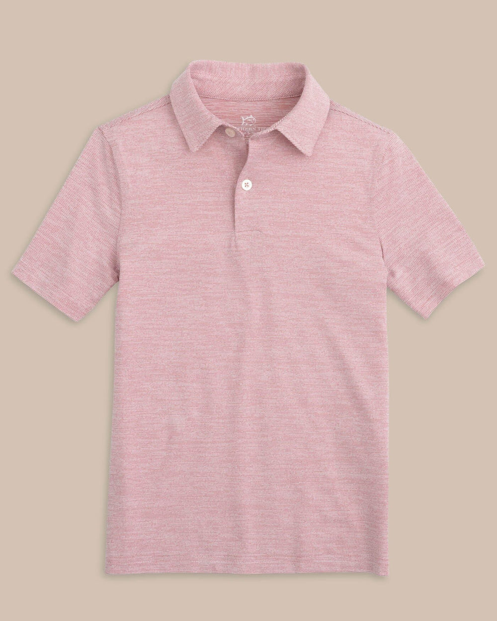 The front view of the Southern Tide Team Colors Boy's Driver Spacedye Polo Shirt by Southern Tide - Crimson