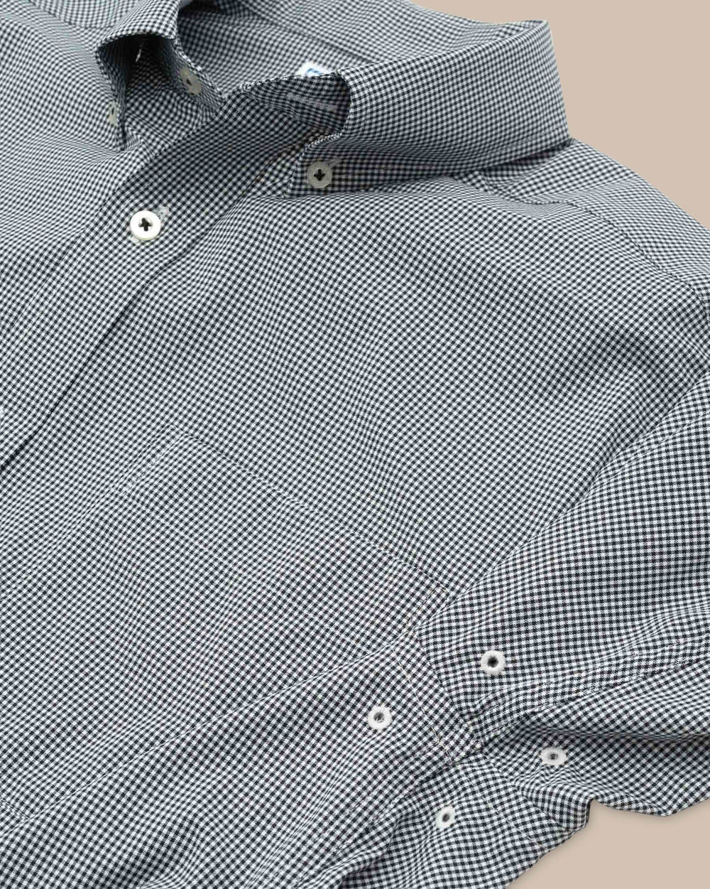 The detail view of the Southern Tide Team Colors Gingham Intercoastal Sport Shirt by Southern Tide - Black