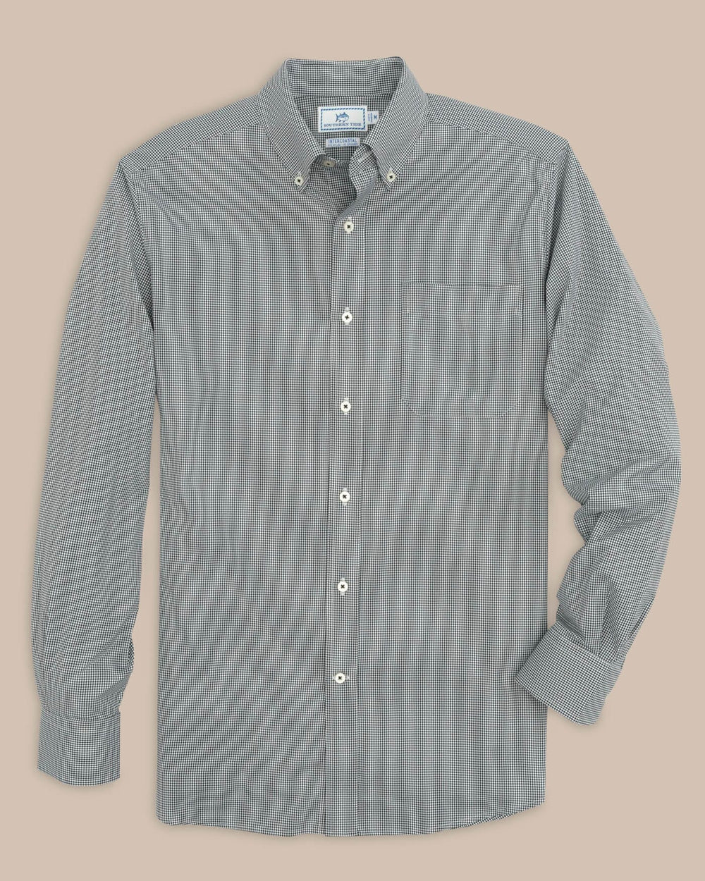 The front view of the Southern Tide Team Colors Gingham Intercoastal Sport Shirt by Southern Tide - Black