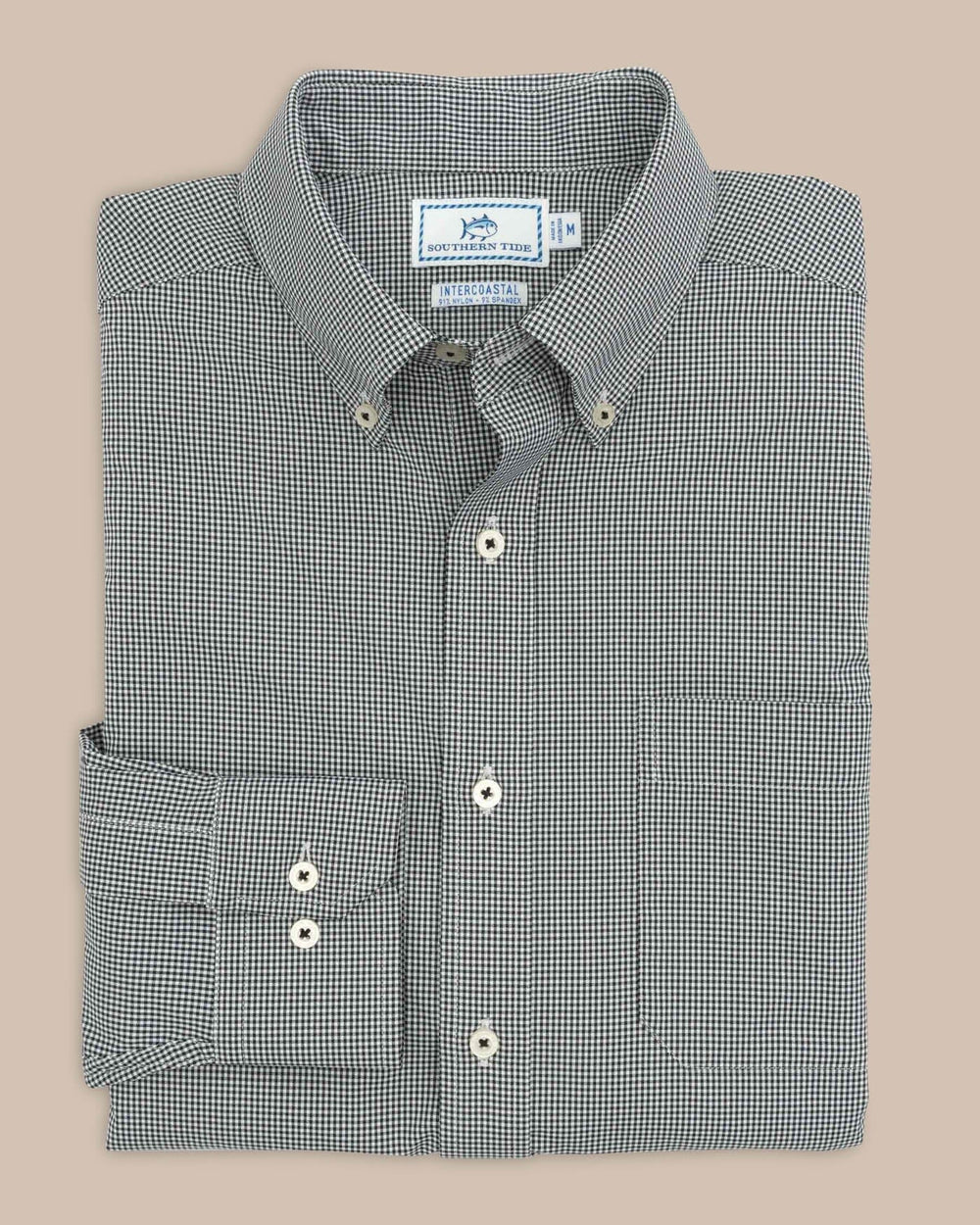 The front view of the Southern Tide Team Colors Gingham Intercoastal Sport Shirt by Southern Tide - Black