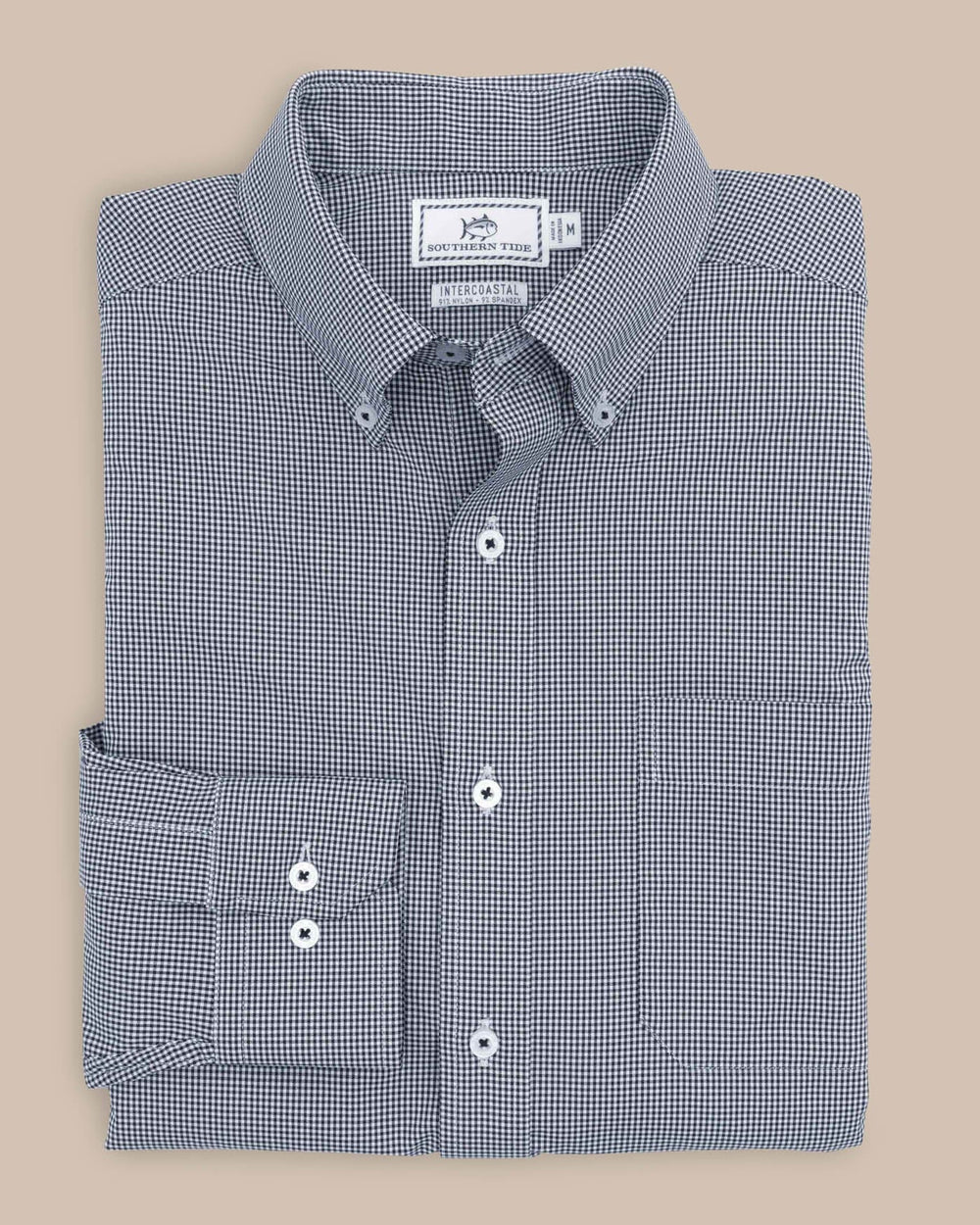 The front view of the Southern Tide Team Colors Gingham Intercoastal Sport Shirt by Southern Tide - Navy