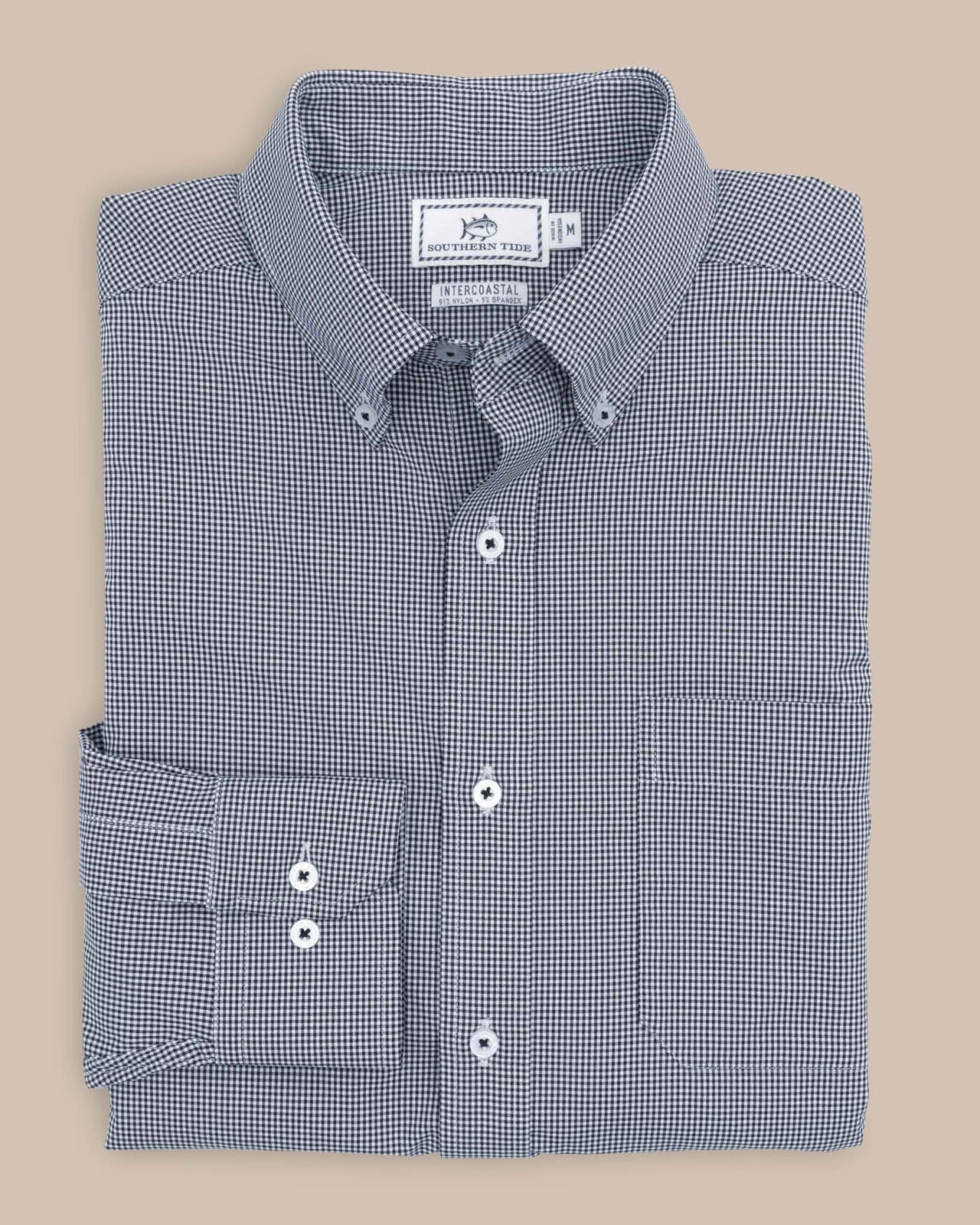 The front view of the Southern Tide Team Colors Gingham Intercoastal Sport Shirt by Southern Tide - Navy