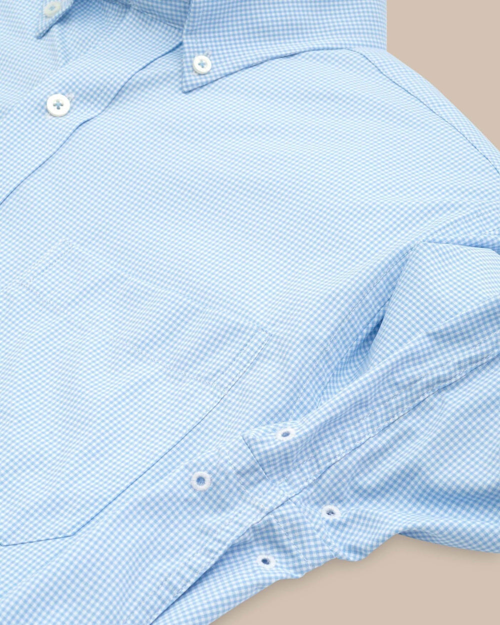 The detail view of the Southern Tide Team Colors Gingham Intercoastal Sport Shirt by Southern Tide - Tide Blue