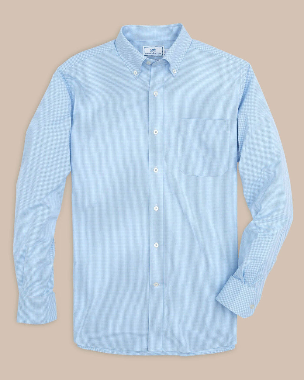 The front view of the Southern Tide Team Colors Gingham Intercoastal Sport Shirt by Southern Tide - Tide Blue