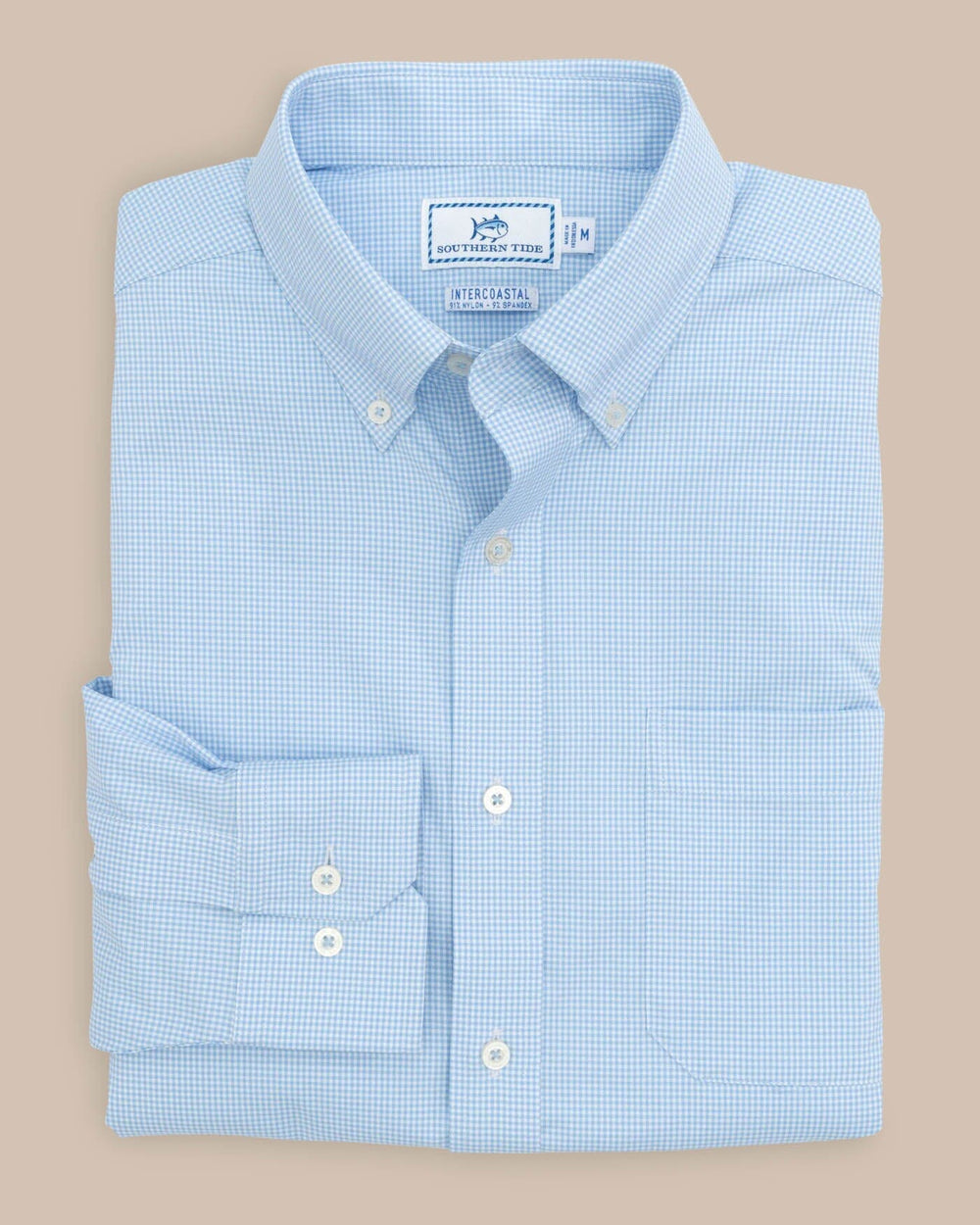 The front view of the Southern Tide Team Colors Gingham Intercoastal Sport Shirt by Southern Tide - Tide Blue
