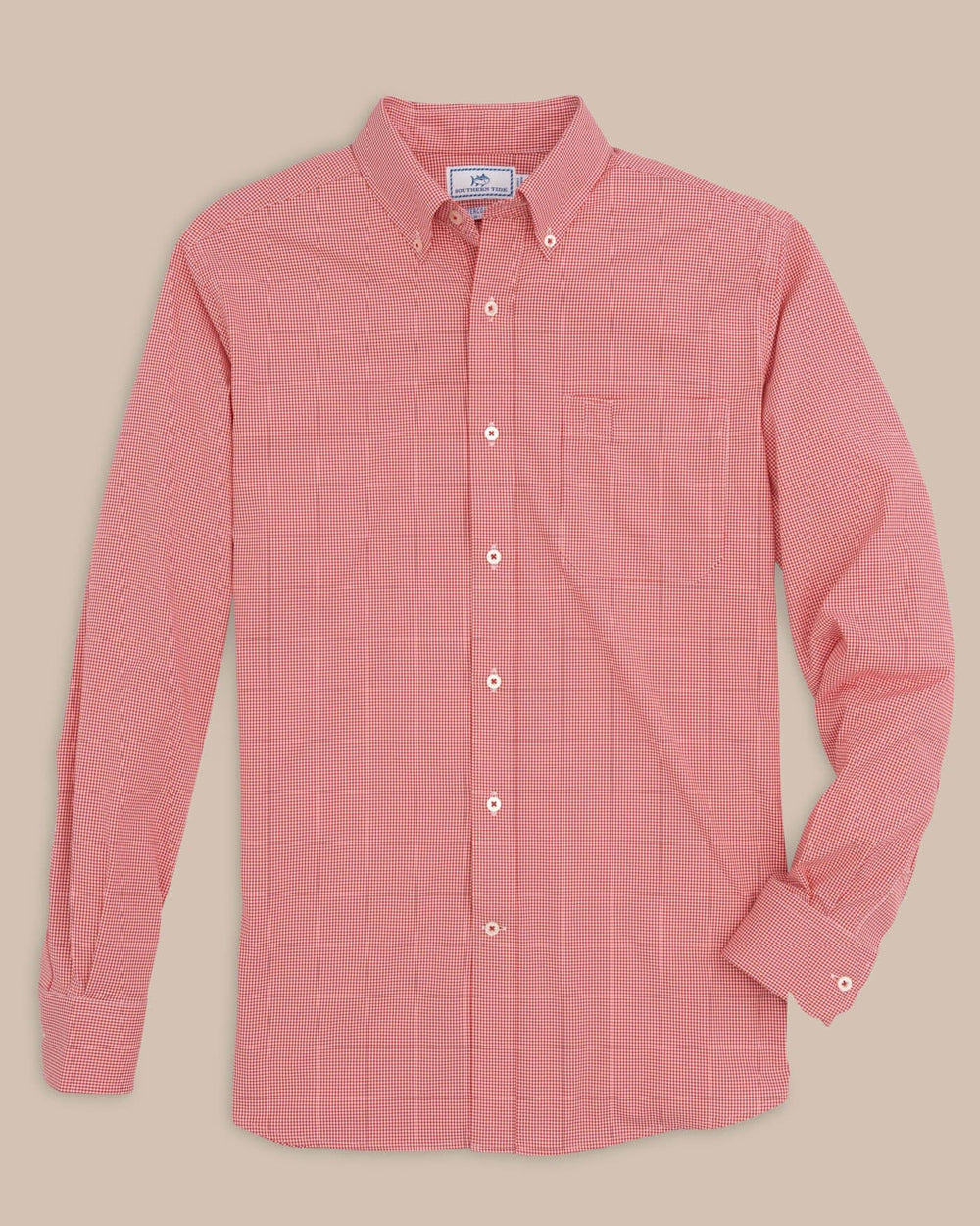 The front view of the Southern Tide Team Colors Gingham Intercoastal Sport Shirt by Southern Tide - Varsity Red