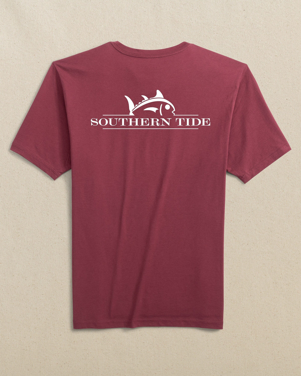 The back view of the Southern Tide Team Colors Rising Skipjack Short Sleeve T-Shirt by Southern Tide - Chianti