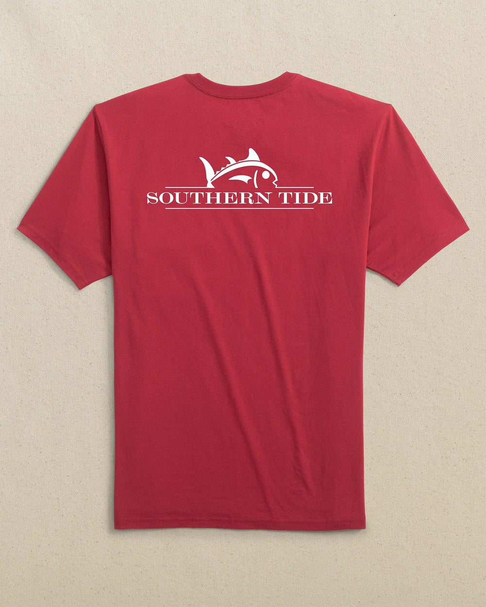 The back view of the Southern Tide Team Colors Rising Skipjack Short Sleeve T-Shirt by Southern Tide - Crimson