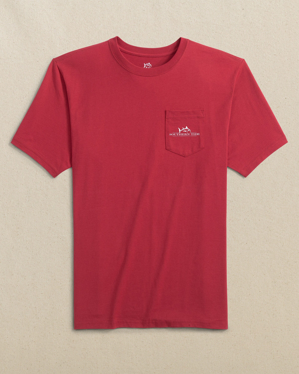 The front view of the Southern Tide Team Colors Rising Skipjack Short Sleeve T-Shirt by Southern Tide - Crimson