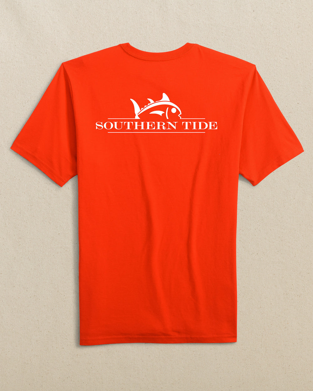 The back view of the Southern Tide Team Colors Rising Skipjack Short Sleeve T-Shirt by Southern Tide - Endzone Orange