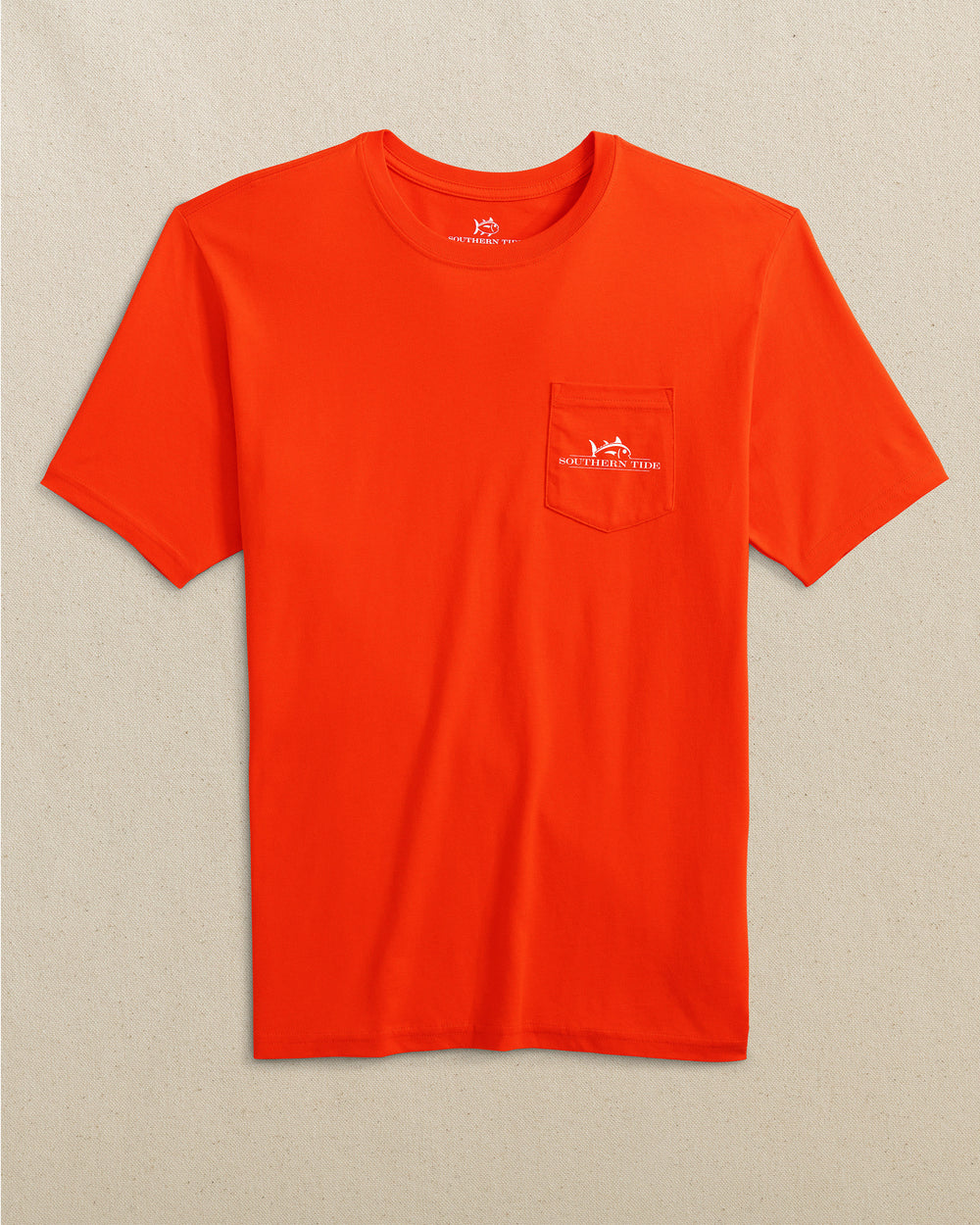 The front view of the Southern Tide Team Colors Rising Skipjack Short Sleeve T-Shirt by Southern Tide - Endzone Orange