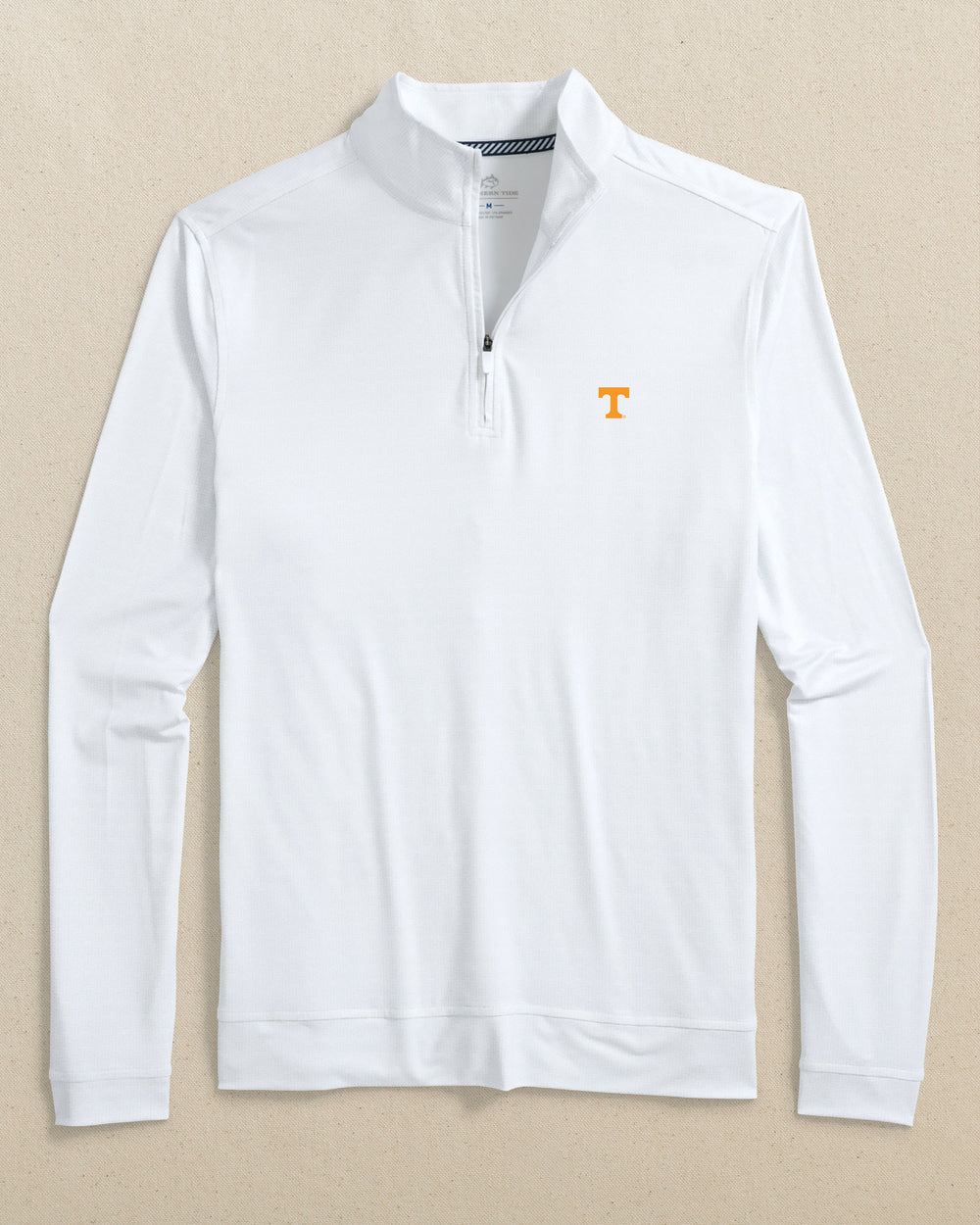 The front view of the Southern Tide Tennessee Vols Cruiser ST Geo Printed Quarter Zip by Southern Tide - Classic White