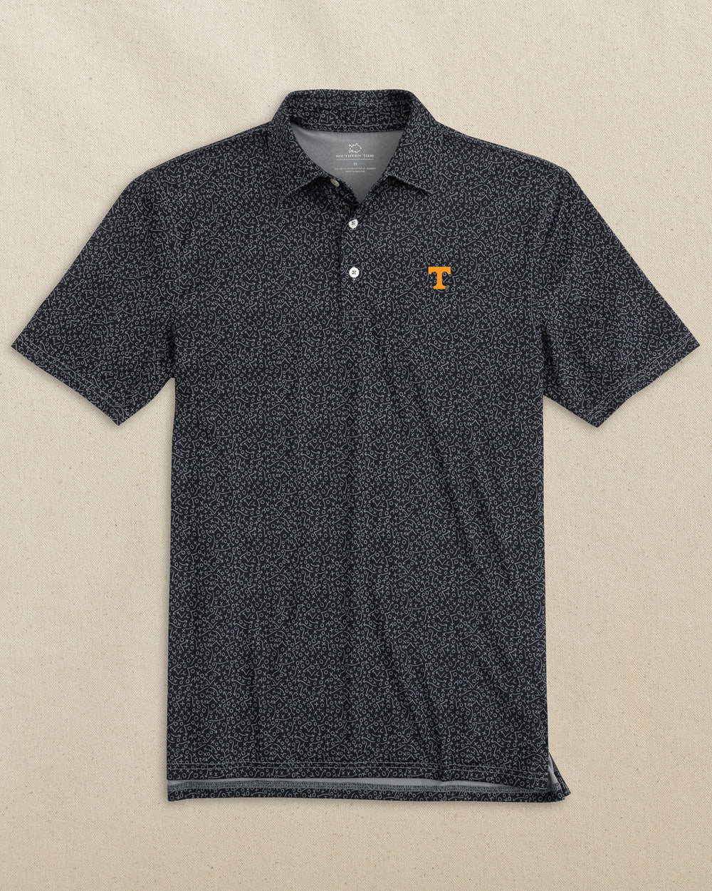 The front view of the Southern Tide Tennessee Vols Driver Gameplay Polo by Southern Tide - Black