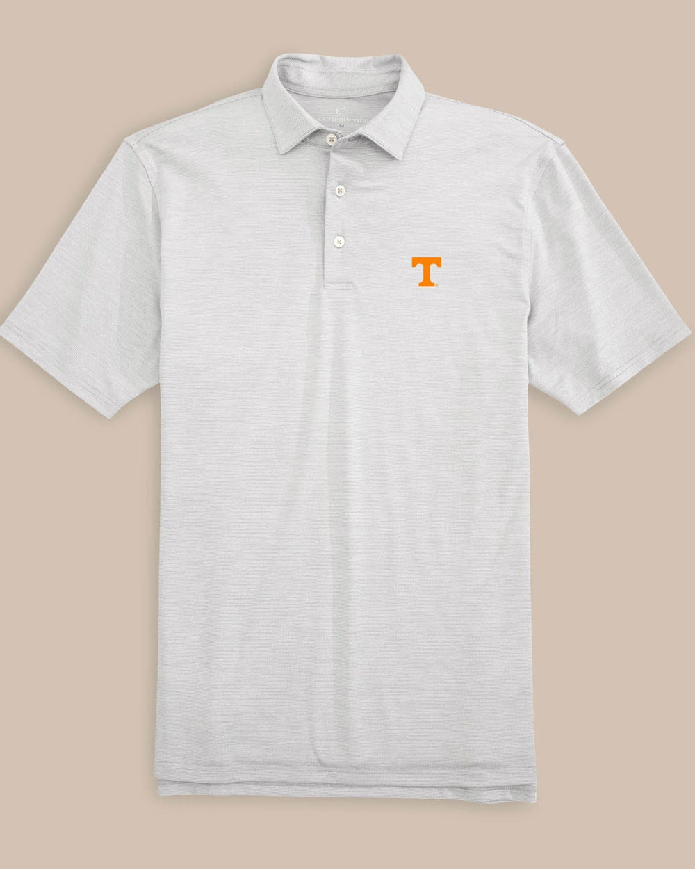 The front view of the Tennessee Vols Driver Spacedye Polo Shirt by Southern Tide - Slate Grey