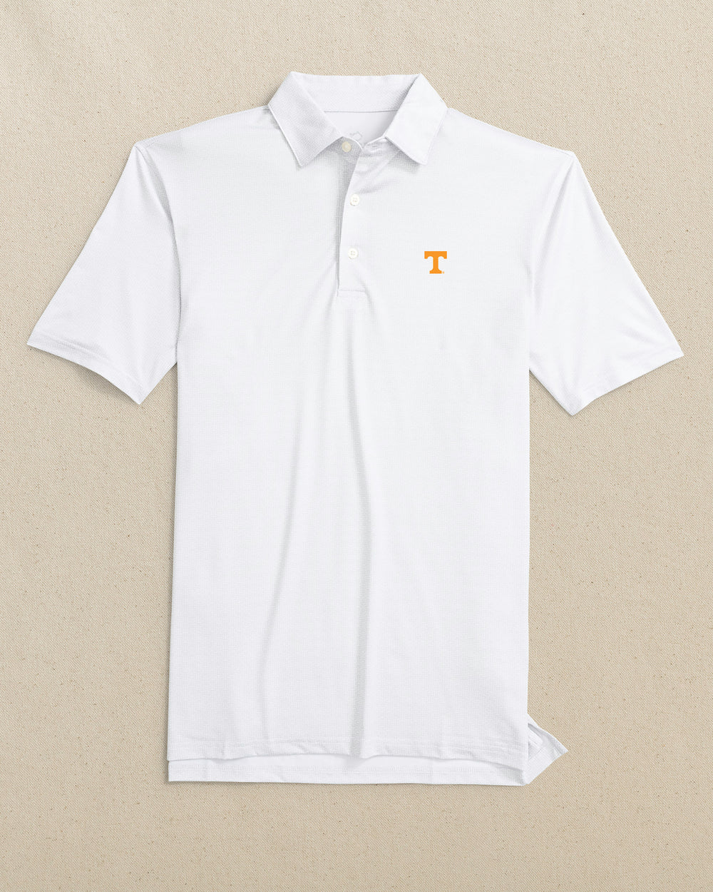 The front view of the Southern Tide Tennessee Vols Driver ST Geo Printed Polo by Southern Tide - Classic White