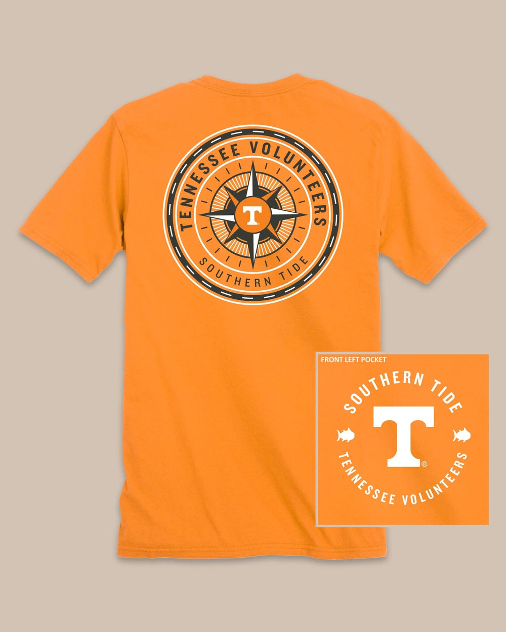 The back view of the Tennessee Vols Gameday Collegiate Compass T-Shirt by Southern Tide - Rocky Top Orange