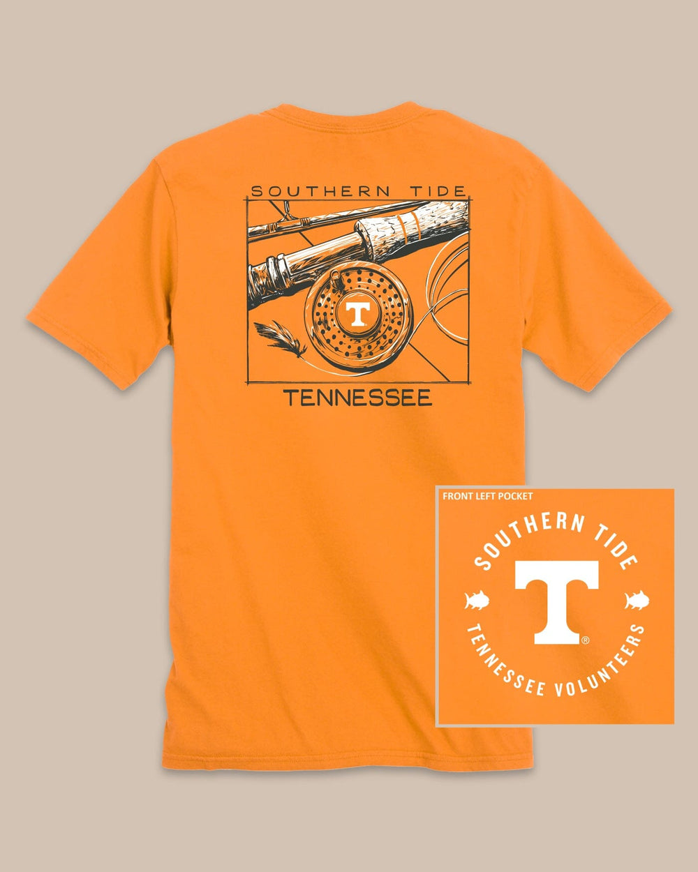 The back view of the Tennessee Vols Gameday Fly Reel T-Shirt by Southern Tide - Rocky Top Orange