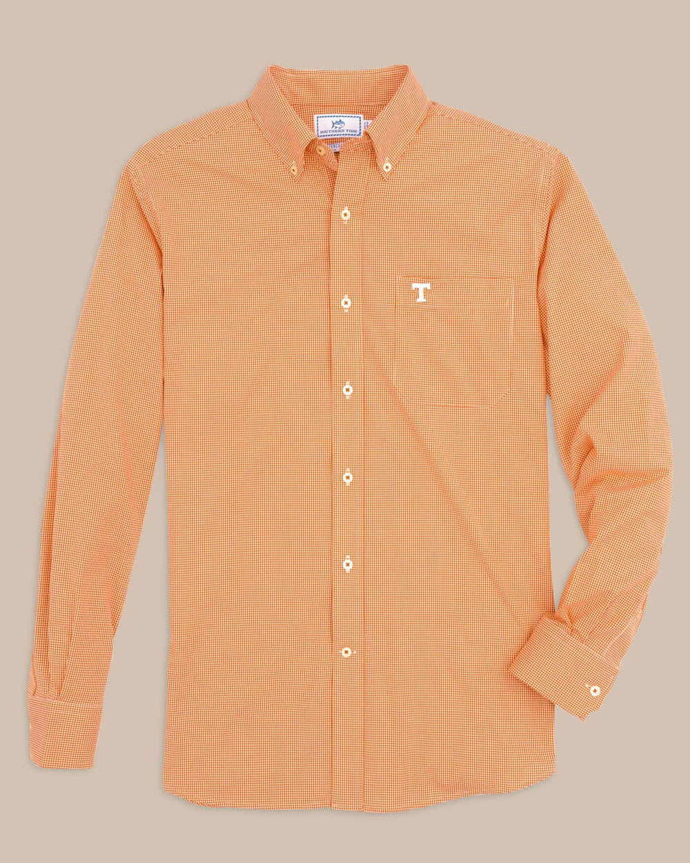 The front of the Tennessee Vols Gingham Button Down Shirt by Southern Tide - Rocky Top Orange