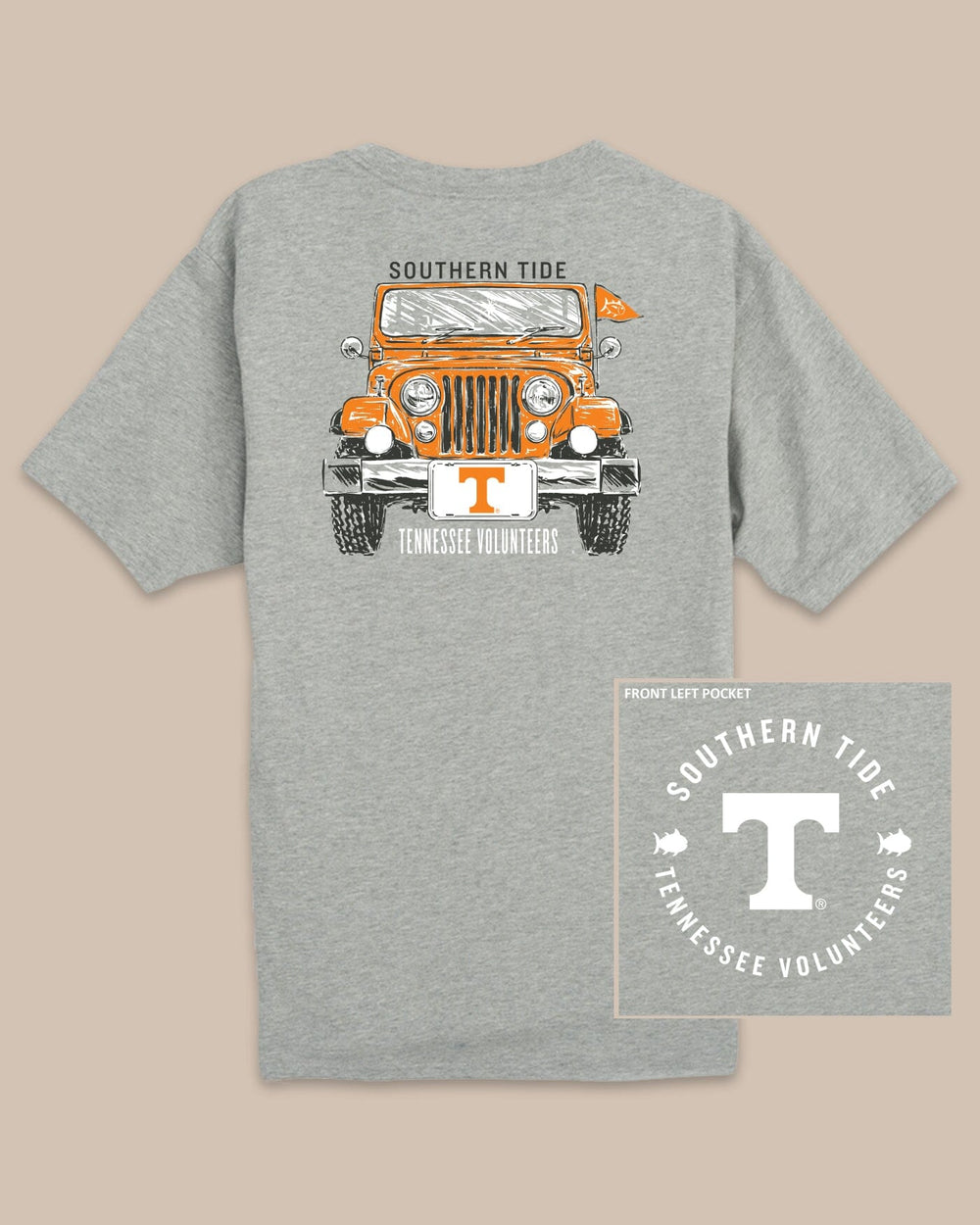 The back view of the Tennessee Vols Heather Front Plate T-Shirt by Southern Tide - Heather Grey