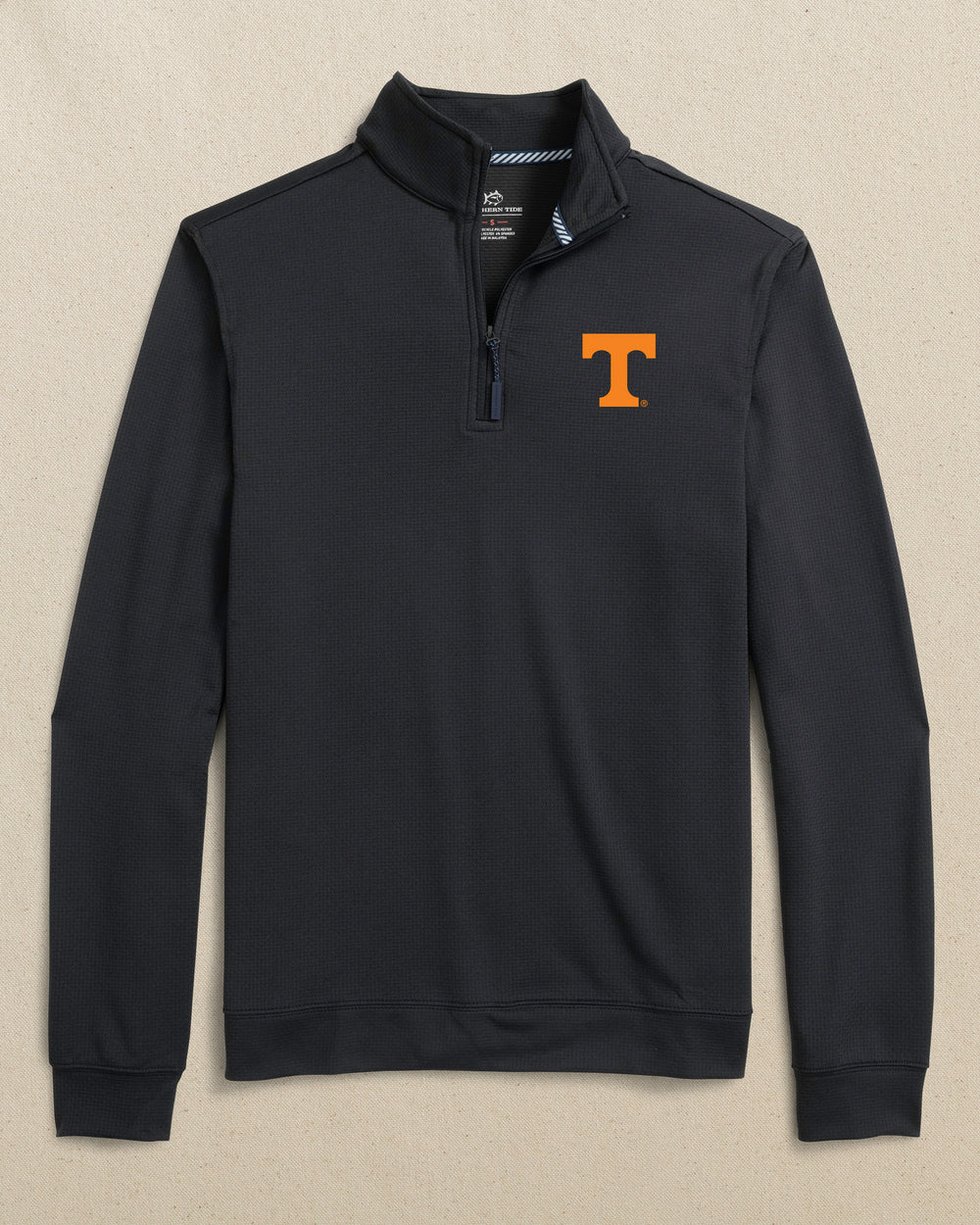 The front view of the Southern Tide Tennessee Vols Schooner Quarter Zip by Southern Tide - Caviar Black
