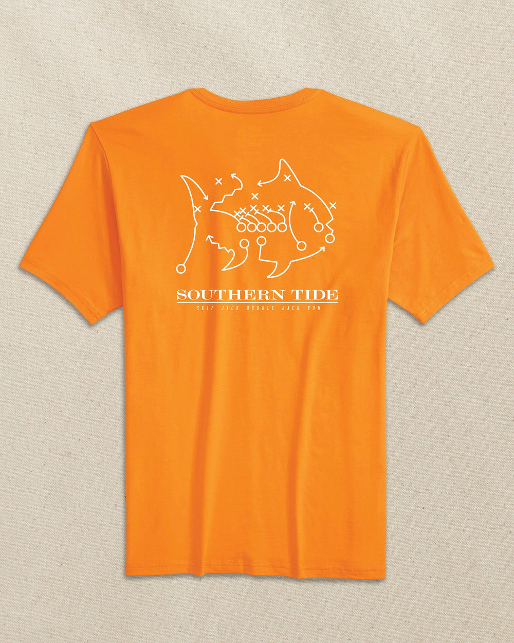 The back view of the Southern Tide Tennessee Vols Skipjack Play Short Sleeve T-Shirt by Southern Tide - Rocky Top Orange and White