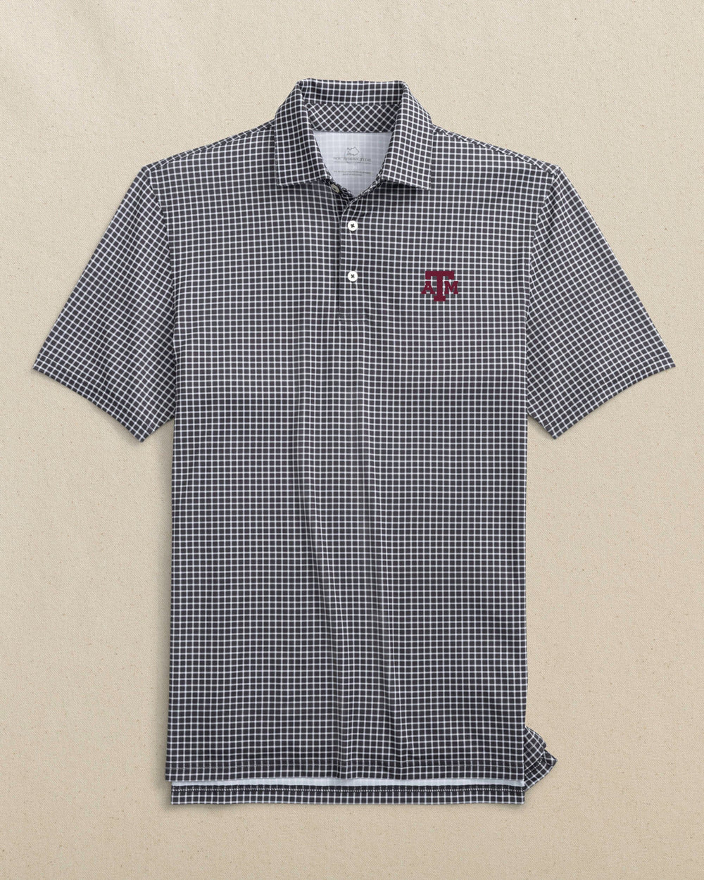 The front view of the Southern Tide Texas A&M Aggies Driver Dunes Edge Plaid Polo by Southern Tide - Black
