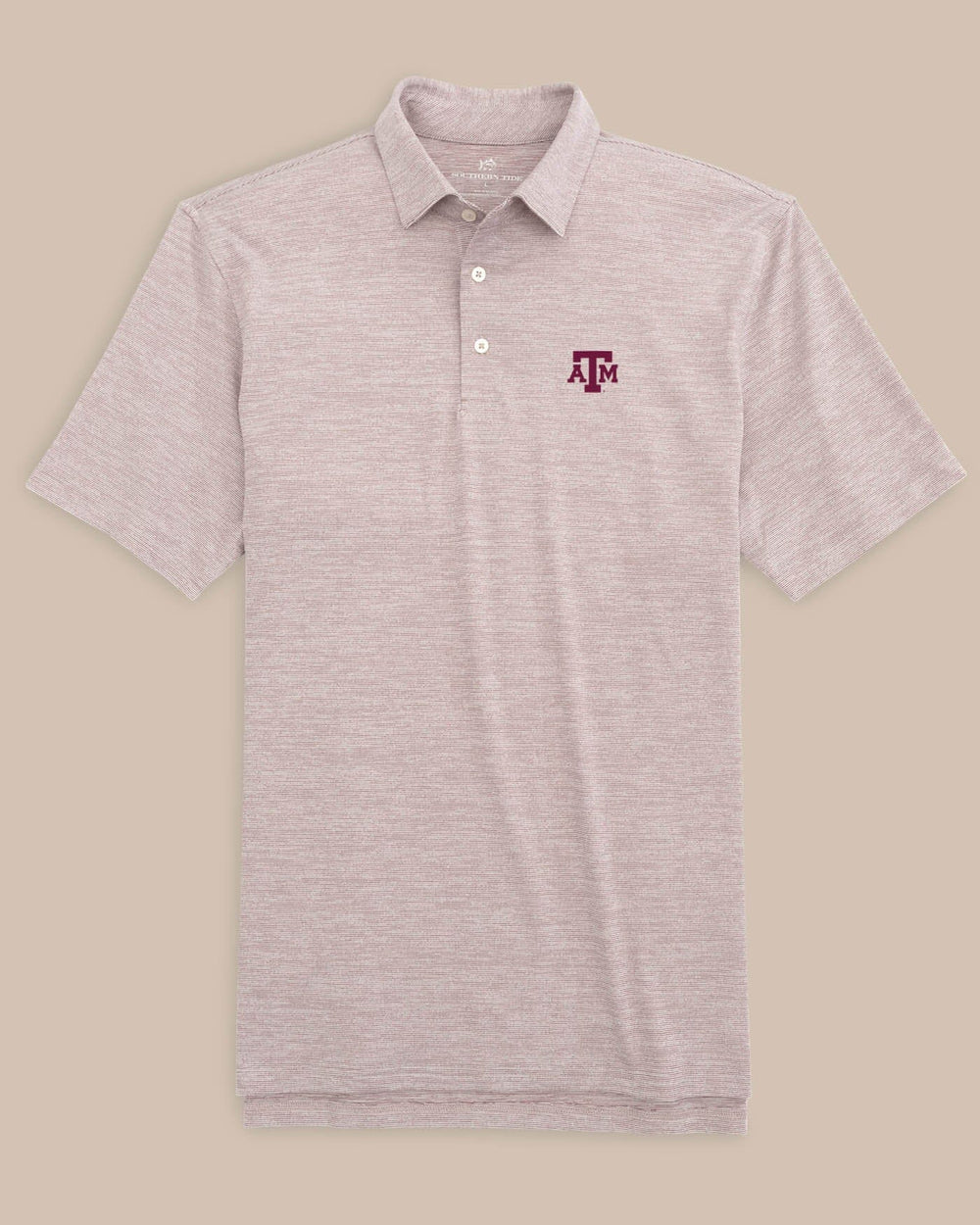 The front view of the Texas A&M Aggies Driver Spacedye Polo Shirt by Southern Tide - Chianti