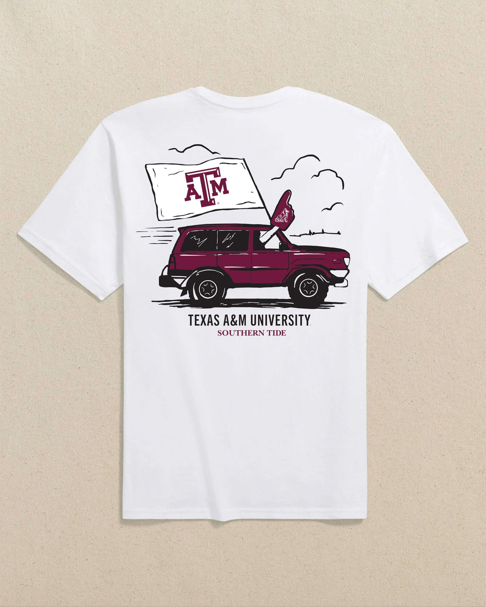 The back view of the Southern Tide Texas A&M Aggies Game Bound Short Sleeve T-Shirt by Southern Tide - Classic White