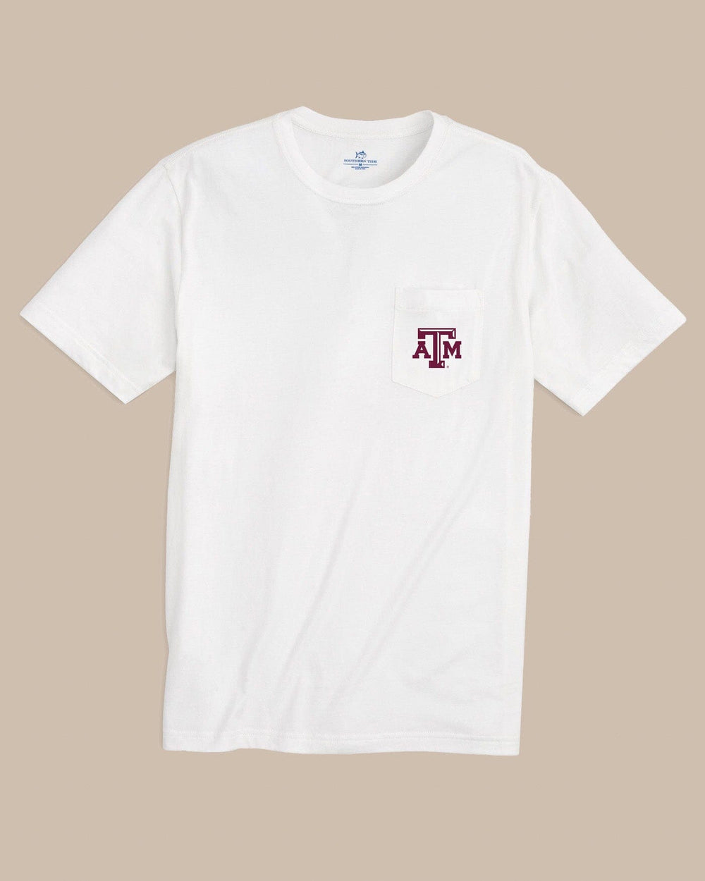 The front view of the Southern Tide Texas A&M Aggies Gameday Embroidered Short Sleeve T-Shirt by Southern Tide - Classic White