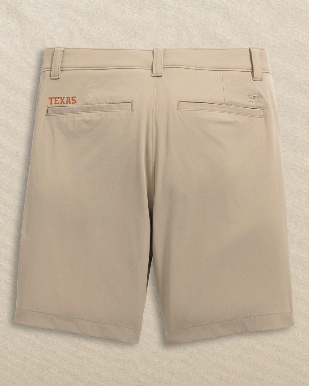The back view of the Southern Tide Texas Longhorns Birdie 8" Coastal Breeze® Performance Short by Southern Tide - Sandstone Khaki