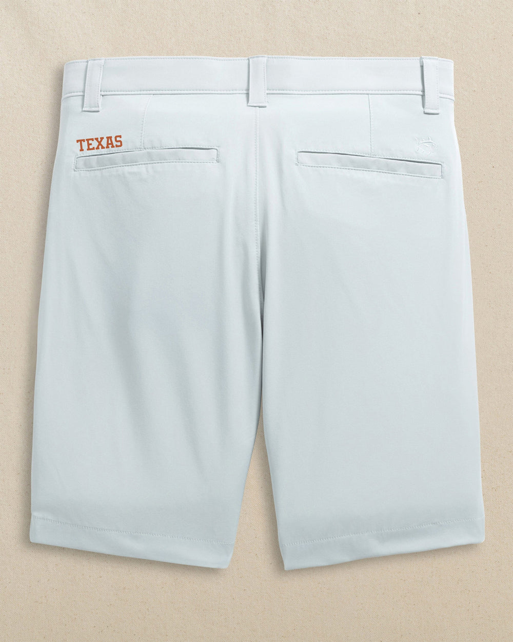 The back view of the Southern Tide Texas Longhorns Birdie 8" Coastal Breeze® Performance Short by Southern Tide - Seagull Grey