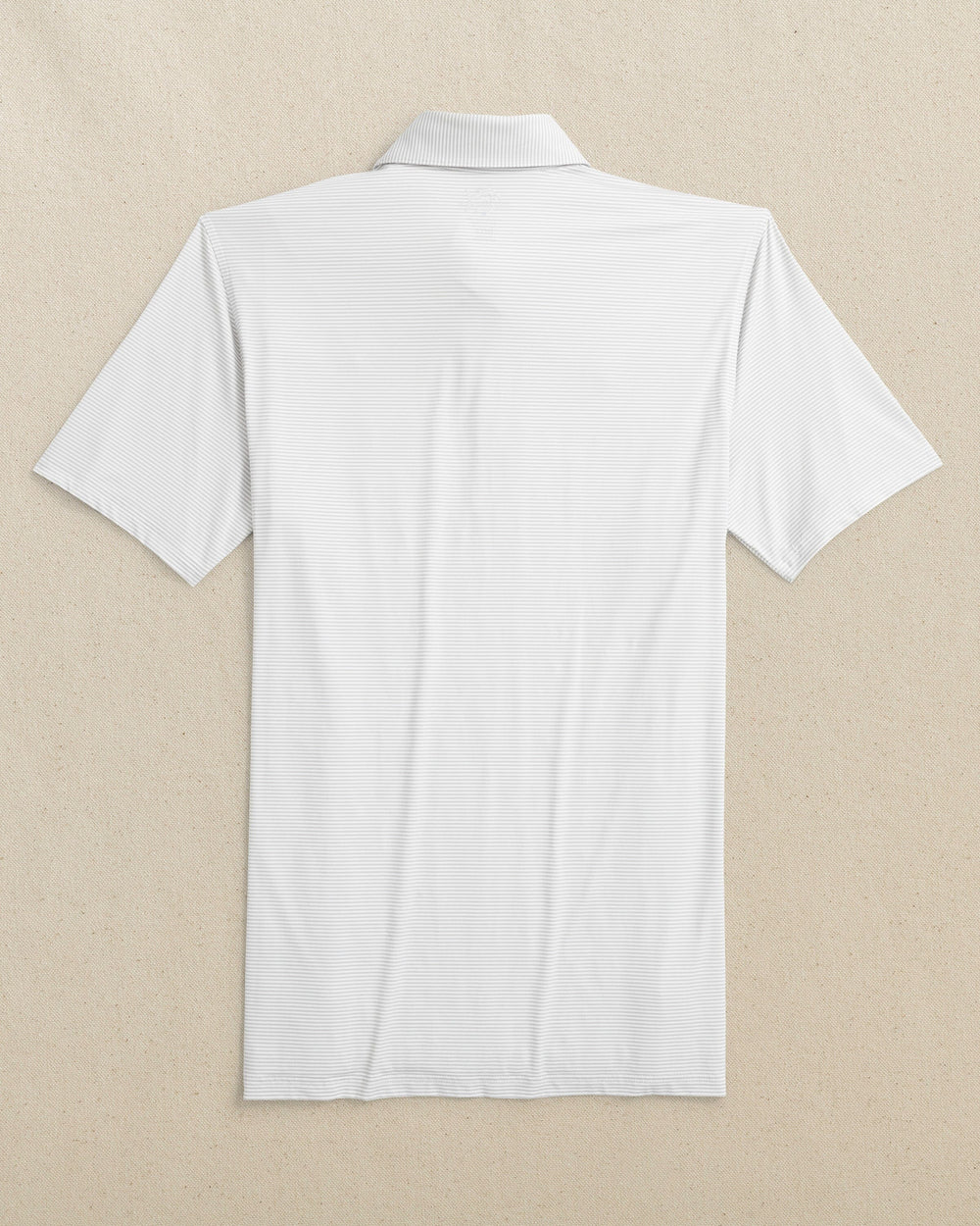 The back view of the Southern Tide Texas Longhorns brrr°®-eeze Meadowbrook Stripe Polo by Southern Tide - Platinum Grey