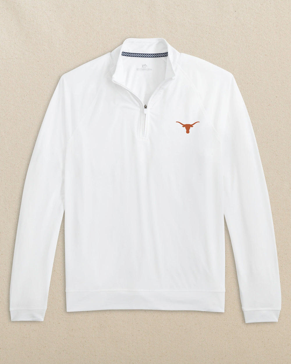 The front view of the Southern Tide Texas Longhorns Cruiser Quarter Zip by Southern Tide - Classic White
