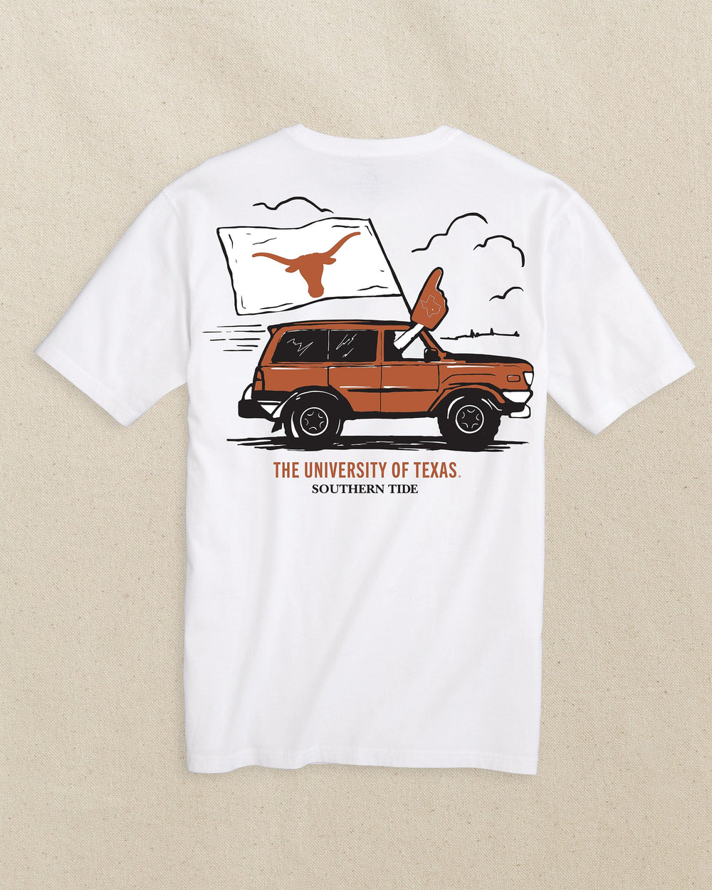The back view of the Southern Tide Texas Longhorns Game Bound Short Sleeve T-Shirt by Southern Tide - Classic White