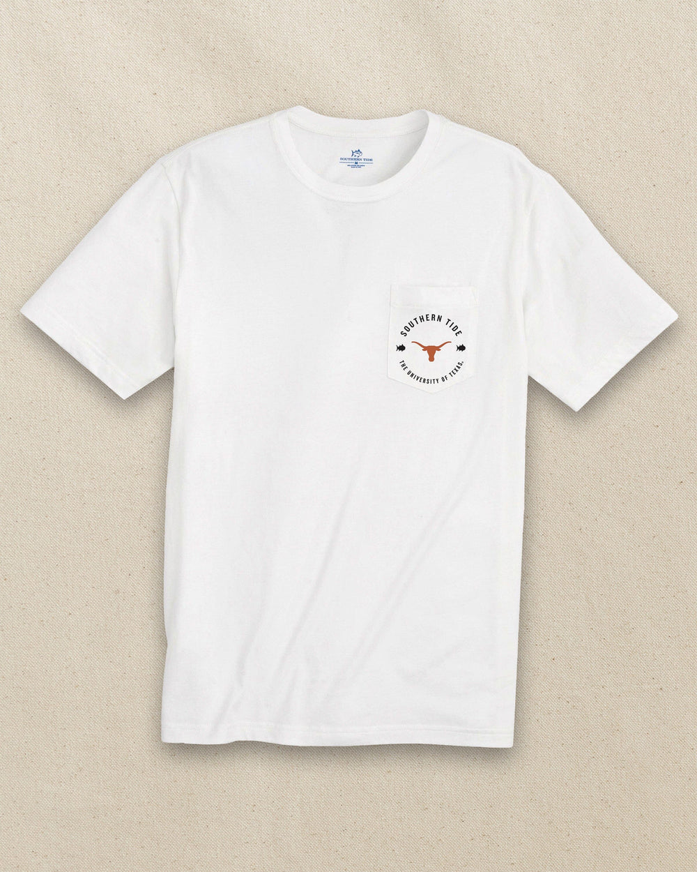 The front view of the Southern Tide Texas Longhorns Game Bound Short Sleeve T-Shirt by Southern Tide - Classic White